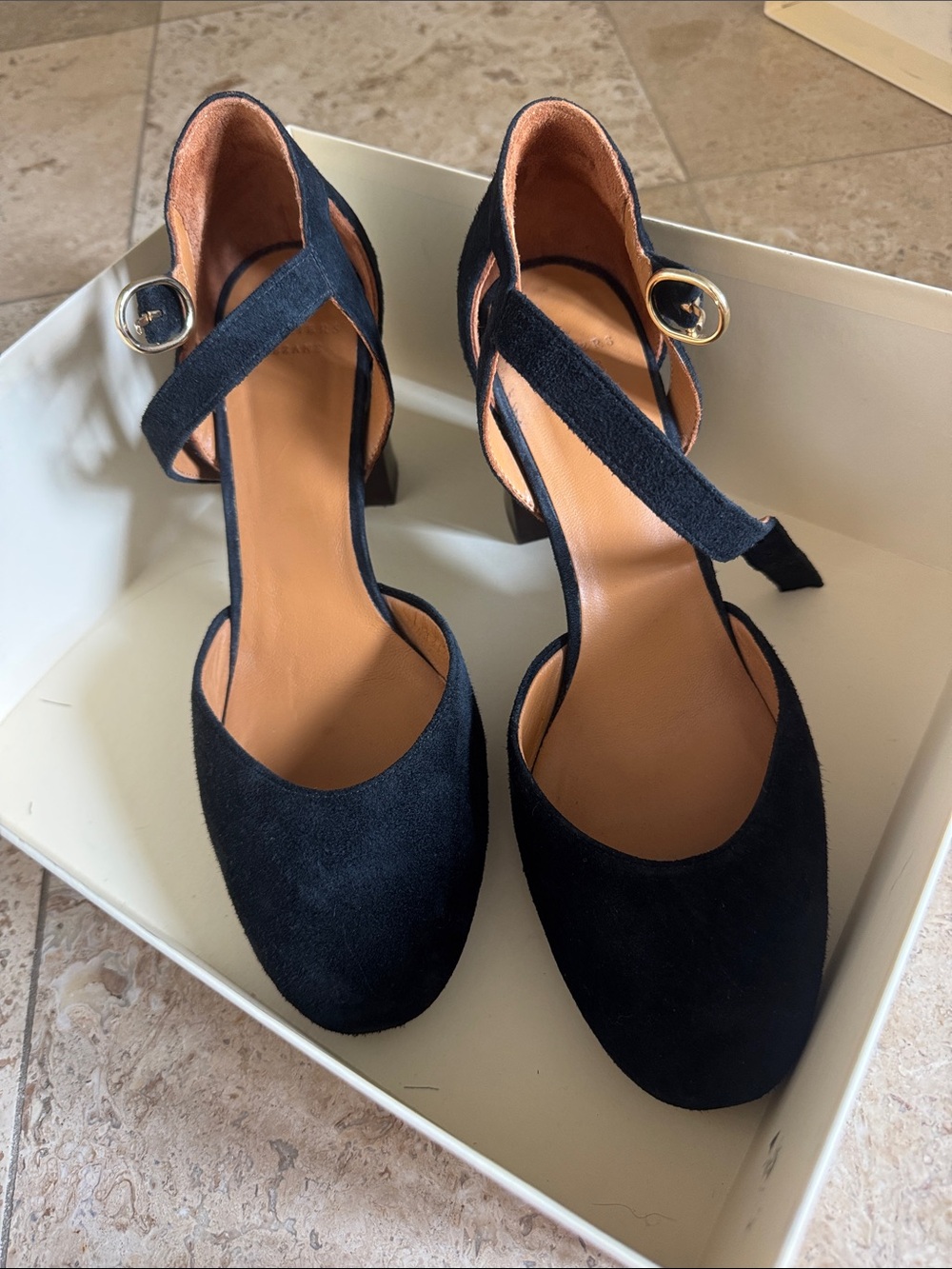 Sézane Black Suede Ankle-Strap Heels